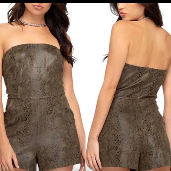 She + Sky Pants - She + Sky soft faux leather snakeskin print strapless romper size medium